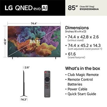 85 inch LG QNED evo AI QNED84 Mini LED 4K Smart TV 2026